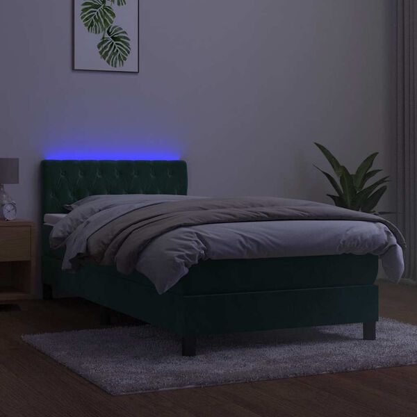 vidaXL Krevet box spring s madracem LED tamnozeleni 90x200 cm bar&scaron;un