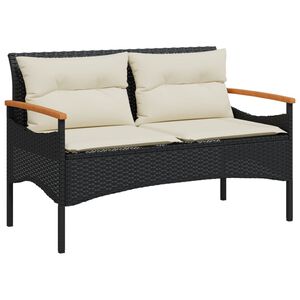 vidaXL Vrtna klupa s jastucima 116 x 62,5 x 74 cm crna od poliratana