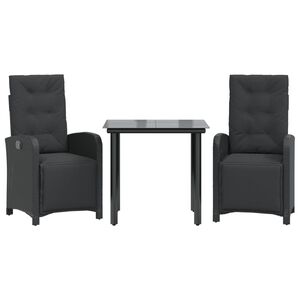 vidaXL 3-dijelni bistro set s jastucima crni od poliratana