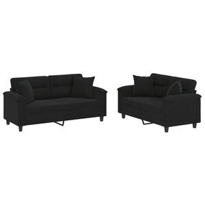vidaXL 2-dijelni set sofa s jastucima crni od mikrovlakana
