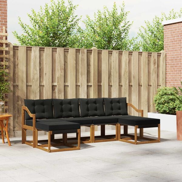 vidaXL Set vanjskih sofa s jastukom 6 pcs Prirodna i crna