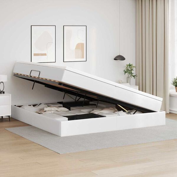 vidaXL Krevet s madracem i skladi&scaron;tem Bijelo 200 x 200 cm Lažna koža