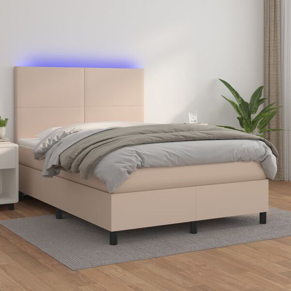 vidaXL Krevet box spring madrac LED cappuccino 140x200cm umjetna koža
