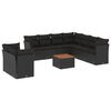 vidaXL 10-dijelni set vrtnih sofa s jastucima crni od poliratana