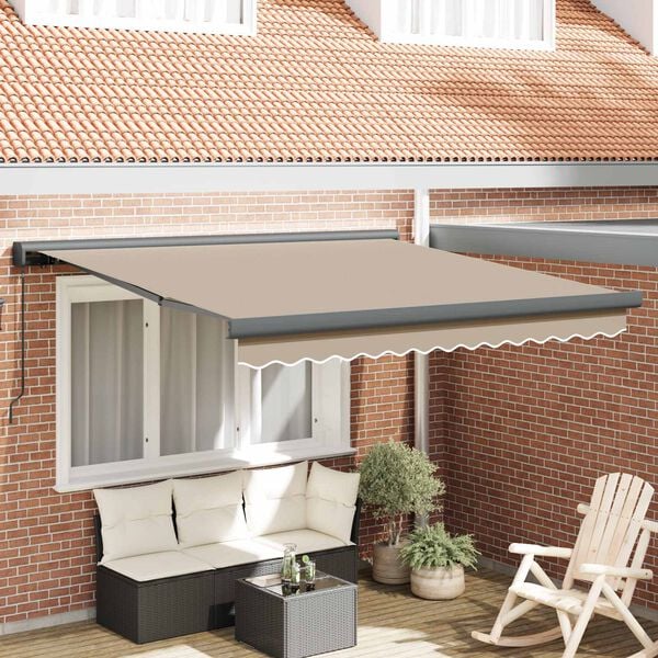 vidaXL Skrovita tenda Bež 350 x 250 cm Tkanina i Metal