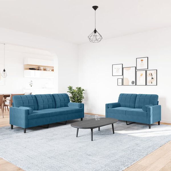 vidaXL 2-dijelni set sofa s jastucima plavi bar&scaron;unasti