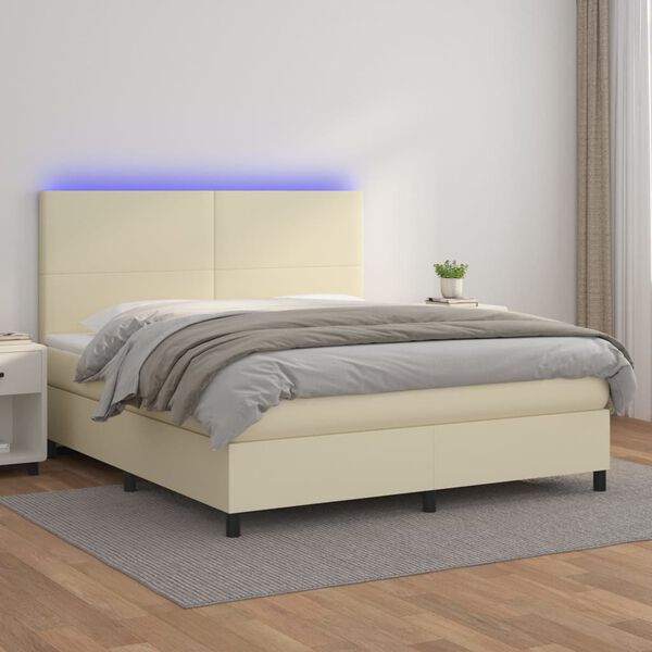 vidaXL Krevet box spring s madracem LED krem 180x200cm od umjetne kože