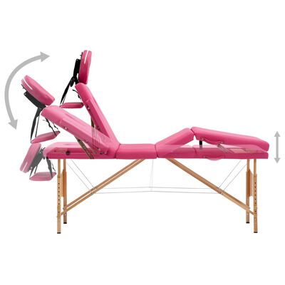 vidaXL Sklopivi stol za masažu s 4 zone drveni ružičasti