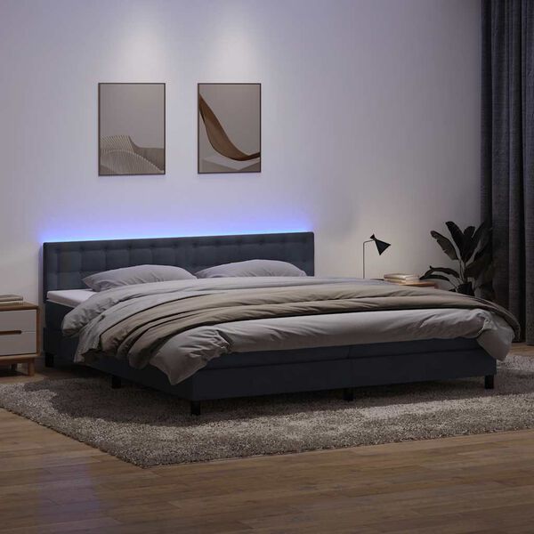 vidaXL Box Spring krevet s madracem i LED tamnosivi 200x210 cm bar&scaron;unasti