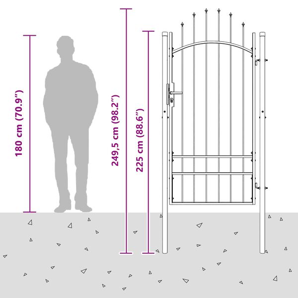 vidaXL Vrtna vrata s zaključavanjem Siva 100 x 200 cm Čelik