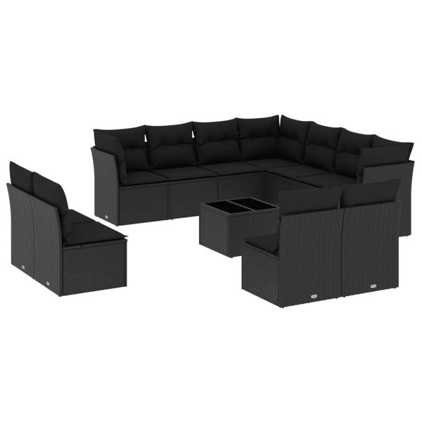 vidaXL 12-dijelni set vrtnih sofa od poliratana s jastucima crni