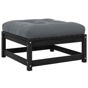 vidaXL Vrtni tabure s jastukom crni od masivne borovine