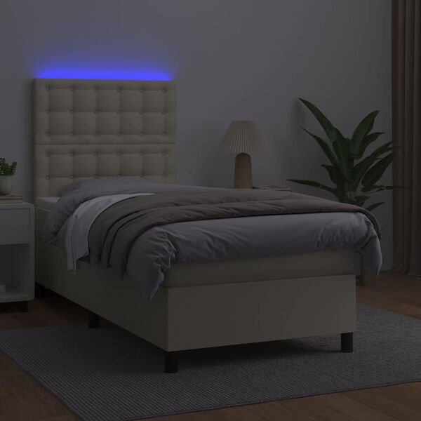 vidaXL Krevet box spring s madracem LED krem 90x200 cm od umjetne kože