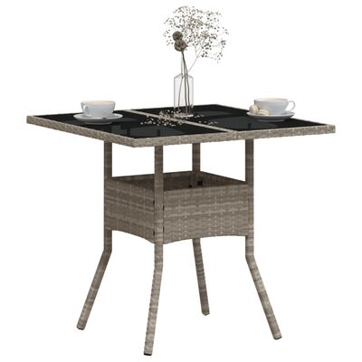 vidaXL Vrtni stol sa staklenom pločom sivi 80 x 80 x 75 cm poliratan