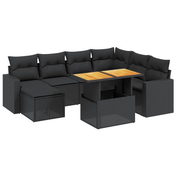 vidaXL 8-dijelni set vrtnih sofa od poliratana s jastucima crni