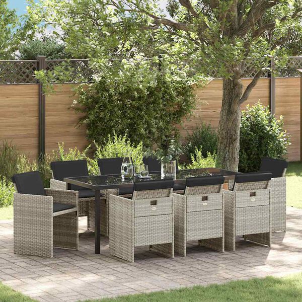 vidaXL Vrtni set za objed 9 pcs Svijetlo siva poliratan