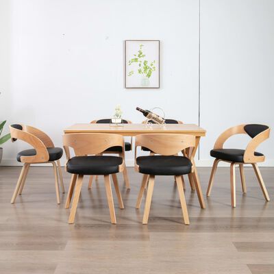 vidaXL Blagovaonske stolice od savijenog drva i umjetne kože 6 kom crne