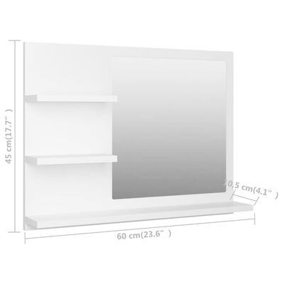 vidaXL Kupaonsko ogledalo bijelo 60 x 10,5 x 45 cm konstruirano drvo