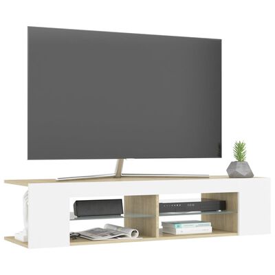 vidaXL TV ormarić s LED svjetlima bijeli i boja hrasta 135x39x30 cm