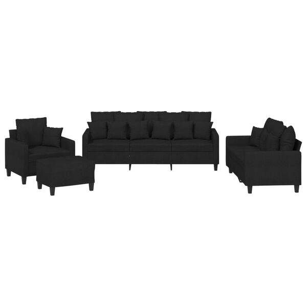 vidaXL 4-dijelni set sofa s jastucima crni od tkanine