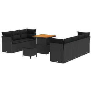 vidaXL Sjedeća garnitura za vrt 10 pcs Crna poliratan