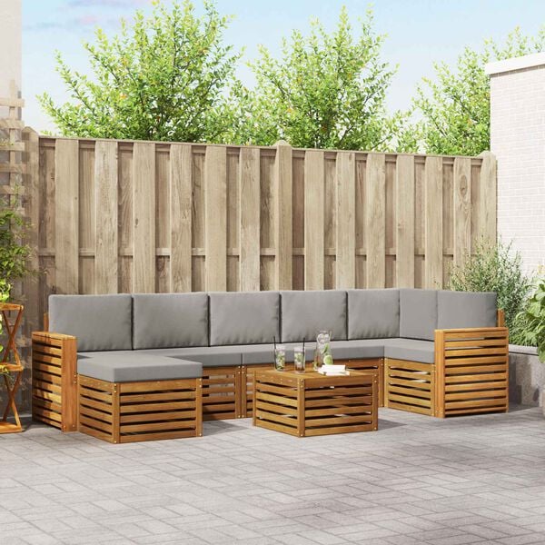 vidaXL Setovi sofa 8 pcs Prirodna i svijetlo siva Čvrsto drvo akacije