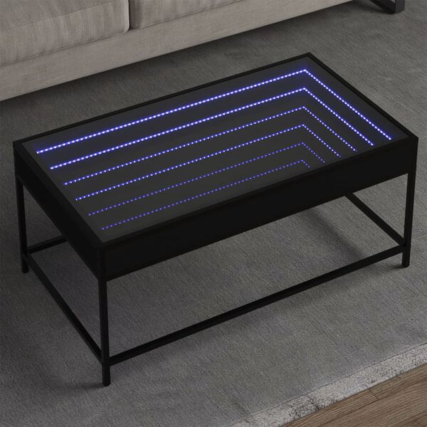 vidaXL Stolić za kavu s beskonačnim LED svjetlima crni 90x50x41 cm