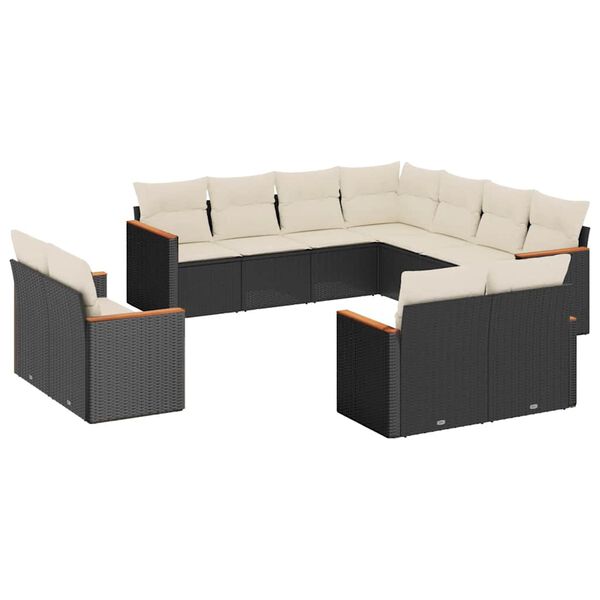 vidaXL 11-dijelni set vrtnih sofa od poliratana s jastucima crni
