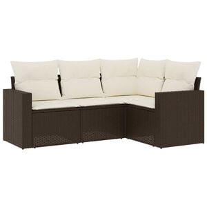 vidaXL 4-dijelni set vrtnih sofa od poliratana s jastucima smeđi