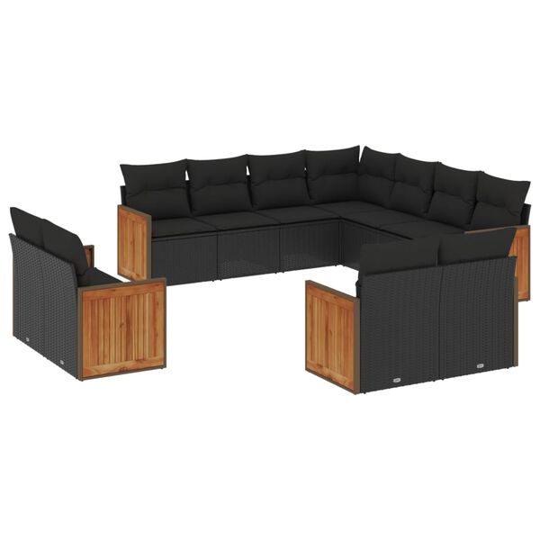 vidaXL 11-dijelni set vrtnih sofa od poliratana s jastucima crni