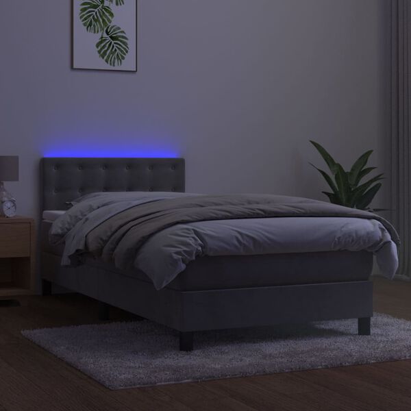 vidaXL Krevet box spring s madracem LED svjetlosivi 90x190 cm bar&scaron;un