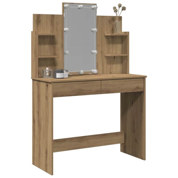 vidaXL Toaletni stol s LED svjetlima Artisan hrast 96x40x142 cm