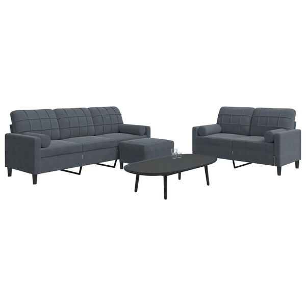 vidaXL 3-dijelni set sofa s jastucima tamnosivi baršunasti