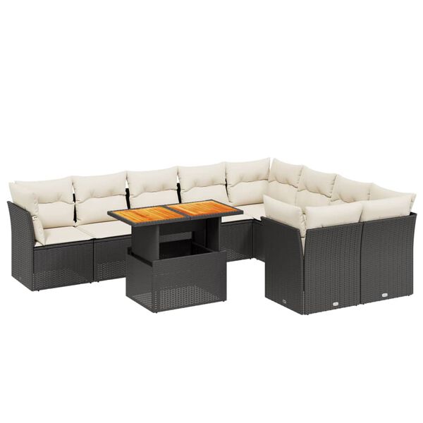 vidaXL 10-dijelni set vrtnih sofa s jastucima crni od poliratana