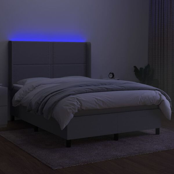 vidaXL Krevet box spring s madracem LED svjetlosivi 140x200 cm tkanina
