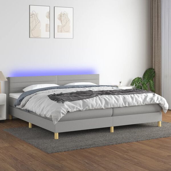 vidaXL Krevet box spring s madracem LED svjetlosivi 200x200 cm tkanina