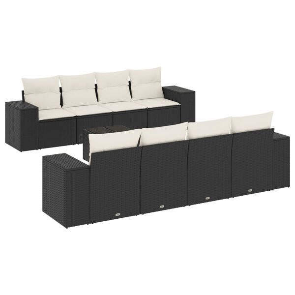 vidaXL 9-dijelni set vrtnih sofa s jastucima crni od poliratana