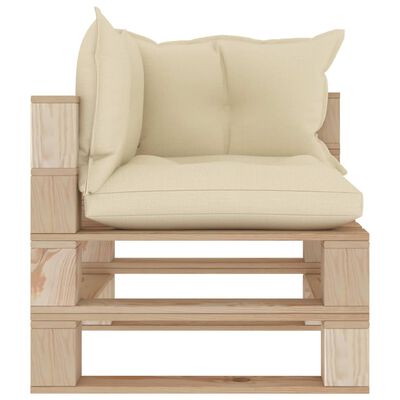 vidaXL Kutna vrtna sofa od paleta s krem jastucima drvena