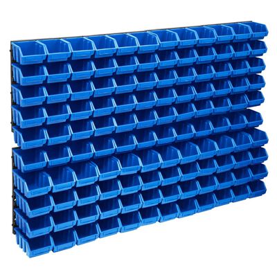 vidaXL 128-dijelni set kutija za pohranu sa zidnim pločama plavo-crni