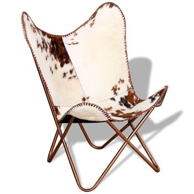 vidaXL Leptir-stolica smeđe-bijela od prave kravlje kože