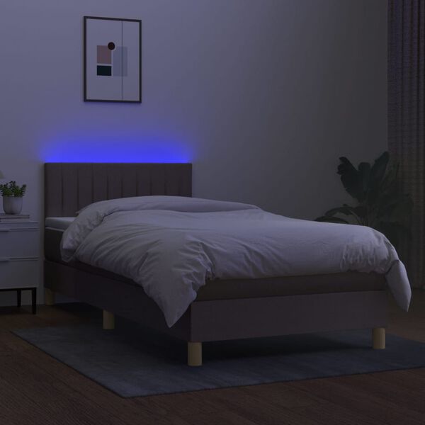 vidaXL Krevet box spring s madracem LED smeđesivi 100x200 cm tkanina