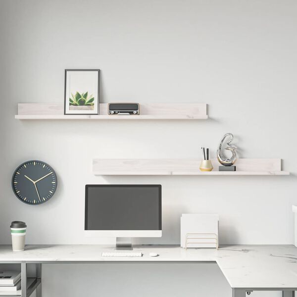 vidaXL Zidne police 2 kom bijele 110x11x9 cm od masivne borovine