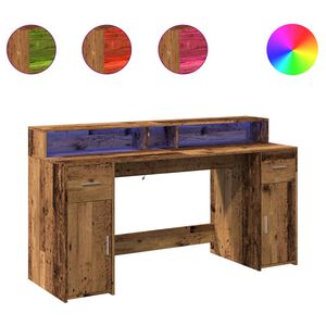 vidaXL Radni stol s LED svjetlima boja starog drva 160x55x91 cm drveni