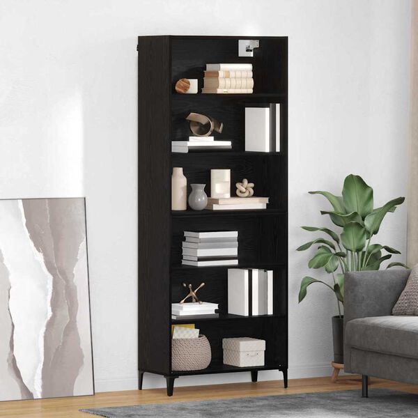 vidaXL Highboard Crni hrast 69,5 x 34 x 180 cm Konstruirano drvo