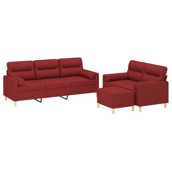 vidaXL 3-dijelni set sofa s jastucima crvena boja vina od tkanine