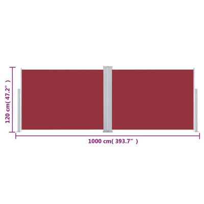 vidaXL Uvlačiva bočna tenda 120 x 1000 cm crvena