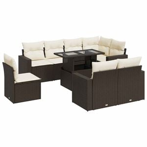 vidaXL 9-dijelni set vrtnih sofa s jastucima poliratan smeđi