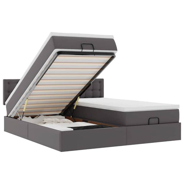 vidaXL Otomanski okvir kreveta s madracima sivi 200x200cm umjetna koža