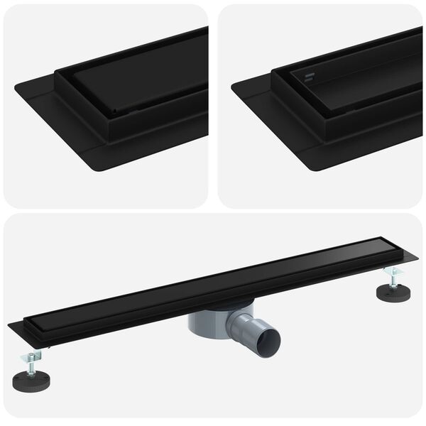 vidaXL Tu&scaron; kanal 2-u-1 sa 360&deg; sifonom Crna 70 cm Nehrđajući čelik 304