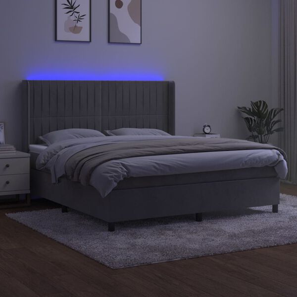 vidaXL Krevet box spring s madracem LED svjetlosivi 160x200 cm bar&scaron;un